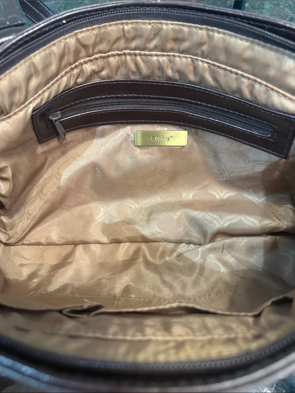 Vintage Apt. 9 Glossy Brown Dome Satchel Bag with Vintage Scarf Accent